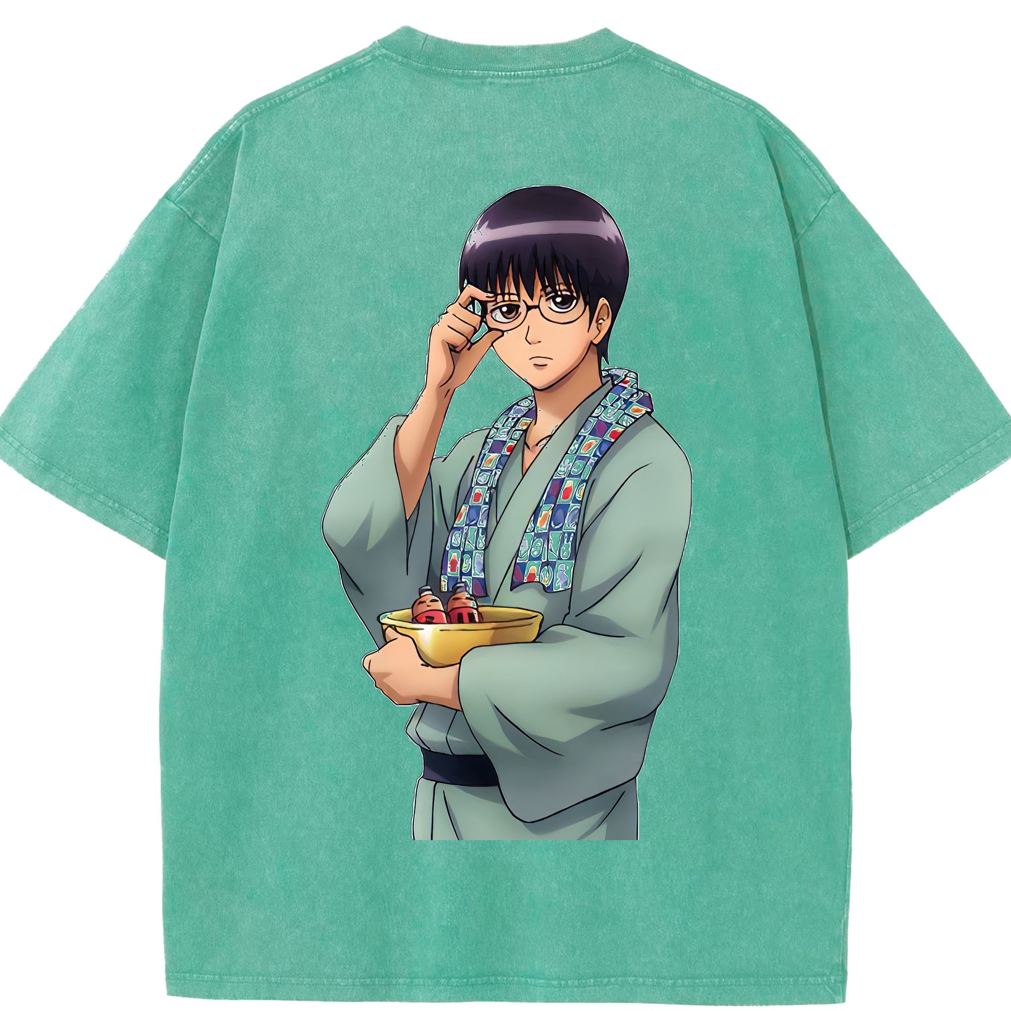 （画像用） ぎんたま 坂田銀時（さかたぎんとき） 神楽 志村新八（しむら しんぱち） GINTAMA Sakata Gintoki Kagura Shimura Shinpachi 綿100% ヴィンテージ風 半袖Tシャツ（背面プリント）